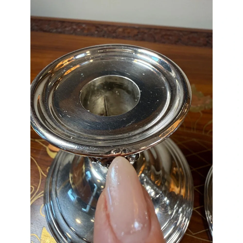Vintage Wm Rogers Silverplate Candlestick Holders Pair • Victorian Rose Pattern